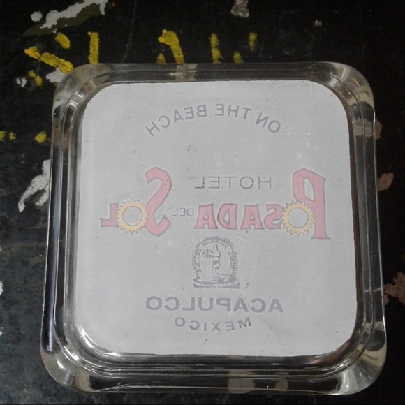 Vintage Glass Square Mid Century HOTEL Posada Del Sol ACAPULCO ashtray - Picture 5 of 7